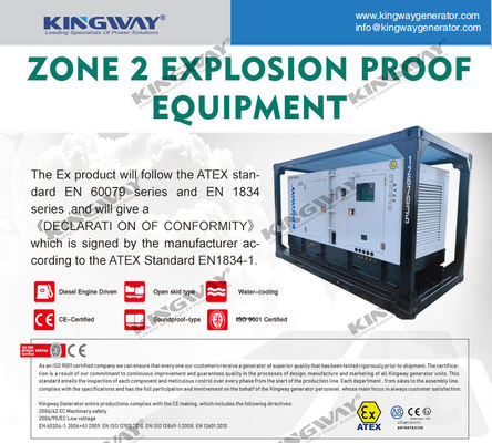 45kva 400v 50hz 3 ফেজ 4 তারের বিস্ফোরণ প্রতিরোধী ডিজেল ইঞ্জিন DNV2.7-1 জোন 2 এর জন্য সার্টিফাইড লিফটিং ফ্রেম ATEX ডিজেল জেনারেটর