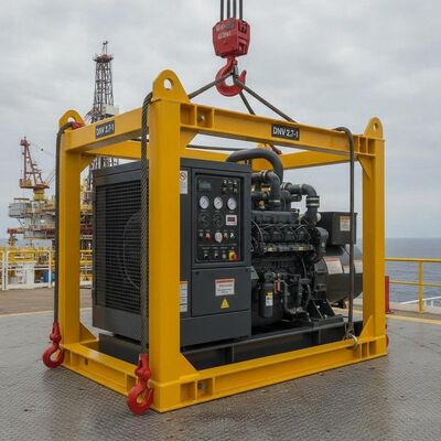 DNV 2.7-1 অফশোর লিফটিং ফ্রেম সহ 200KVA T3 টেম্পারেচার ক্লাস ATEX জোন 2 ডিজেল জেনারেটর সেট
